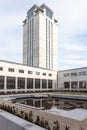 Courtyard with pond and booktower