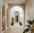 Courtyard With Potted Plants and Arched Doorways