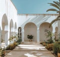 Courtyard With Potted Plants and Arched Doorways Royalty Free Stock Photo