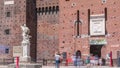 Courtyard of the Sforza Castle and statue - Castello Sforzesco timelapse, Milan, Italy Royalty Free Stock Photo