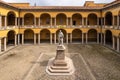 Courtyard of the University of Pavia with the statue of Alessandro Volta, Lombardy, Italy