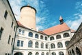 Courtyard of Veveri castle, blue filter Royalty Free Stock Photo