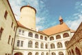 Courtyard of Veveri castle, yellow filter Royalty Free Stock Photo