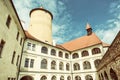 Courtyard of Veveri castle, Czech republic, old filter Royalty Free Stock Photo