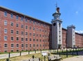 The courtyard view of the restored Boott Cotton Mills in Lowell, MA