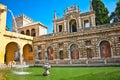 Courtyard with water pool of Alcazar,, Seville, Spain Royalty Free Stock Photo