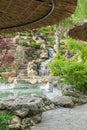 courtyard with waterfall and swimming pool in the hotel Royalty Free Stock Photo