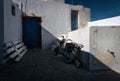 The courtyards of the city of Thira in the island of Santorini. Greece.