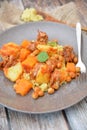 Cous cous arabic food with pumpkin carrots chikpeas lamb potatoes tomato Royalty Free Stock Photo