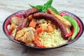 Couscous dish with chicken and merguez Royalty Free Stock Photo