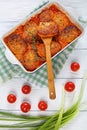 Couscous fish cakes with onion,tomatoes Royalty Free Stock Photo