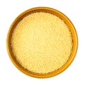 Couscous grains in round bowl cutout on white