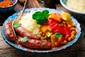 Couscous and Merguez Sausages Royalty Free Stock Photo