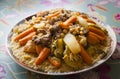 Couscous plate made of semolina, meat and vegetables