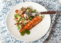 Couscous salad and fish steak Royalty Free Stock Photo