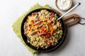 Couscous with vegetables and beef tongue meat, homemade salad Royalty Free Stock Photo