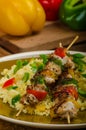 Couscous with vegetables and chicken skewer Royalty Free Stock Photo