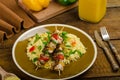 Couscous with vegetables and chicken skewer Royalty Free Stock Photo