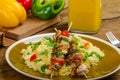 Couscous with vegetables and chicken skewer Royalty Free Stock Photo