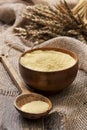 Couscous in a wooden bowl Royalty Free Stock Photo