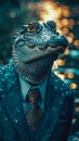 Couture crocodile in a tailored suit, accessorized with a silk tie