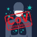 CoV corona virus concept with human wear mask and virus enters the lungs vector design