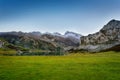 Covadonga lakes landscape at dusk, Asturias Spain. Royalty Free Stock Photo