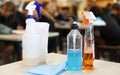Covid-19 Corona Virus cleaning sanitation supplies in a school classroom environment