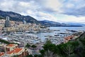 Cove with yachts, white-gray clouds on the sky