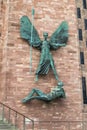 COVENTRY, ENGLAND, UK - JANUARY FIRST 2018: St Michael and the Devil sculpture by famous artist Jacob Epstein at