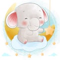 Cute baby elephant sitting on the cloud Royalty Free Stock Photo
