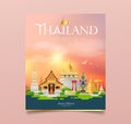 Cover book, Thailand architecture tourism festival design on cloud and sky sunset orange background Royalty Free Stock Photo