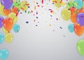 Cover with colored balloons, garlands and confetti on the white. Eps 10