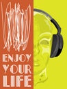 Cover for concept music. An abstract vector for man listening music with headphones.