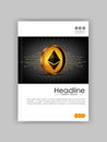 Cover design ethereum golden coin space futuristic background. M