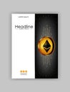 Cover design ethereum golden coin space futuristic background. M