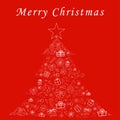 Cover design in the form of a Christmas tree on a red background with white elements for decorative design. Happy new year