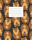 Cover design for notebooks, planners with the image of a funny bear on a dark background. Vector illustration in cartoon style