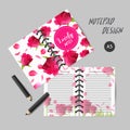 Cover design for notebooks or scrapbooks with roses. Daily Planner Template with pink petals. Royalty Free Stock Photo