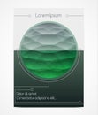Cover design with polygonal circle. Horizon line in a round frame. Lawn or glade. Geometric style