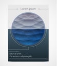 Cover design with polygonal circle. Horizon line in a round frame. Sea or ocean. Geometric style