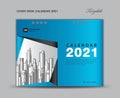 Cover Desk calender 2021 year template. blue background concept.