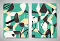 Cover/ invitation card template design, ripped torn paper with abstract hand drawn art elements, green tone