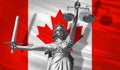 Cover about Law. Statue of god of justice Themis with Flag of Canada background. Original Statue of Justice. Femida, with scale, s Royalty Free Stock Photo