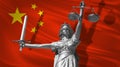 Cover about Law. Statue of god of justice Themis with Flag of China background. Original Statue of Justice. Femida, with scale, sy Royalty Free Stock Photo