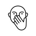 Cover mouth with hand while sneezing. Linear icon of touch face or don`t talk. Illustration of yawn out of boredom, close nose