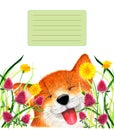 Cover for notebook with smiling fox. Watercolor illustration. Royalty Free Stock Photo