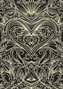 Cover ornament pattern playing cards or book. Ornate heart on black background.