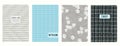 Cover page templates based on seamless patterns with figs, gridlines, spiral lines. Headers isolated, replaceable Royalty Free Stock Photo