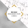 Cover placard sale white marble or stone texture and silver foil texture. Trendy geometric poster. Templates for your designs, ban